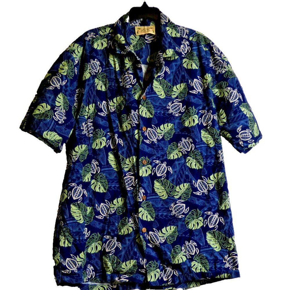 E & K Men Hawaiian Shirt Size L 100% Cotton Short Sleeve Made in Hawaii Summer